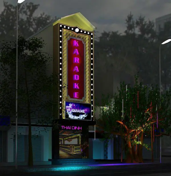Phối cảnh 3D biển karaoke dạng tháp đứng viền đèn