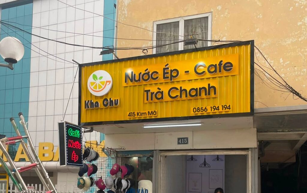 Biển quán nước ép cafe 415 Kim Mã nền tôn sóng chữ nổi – làm biển Kim Mã