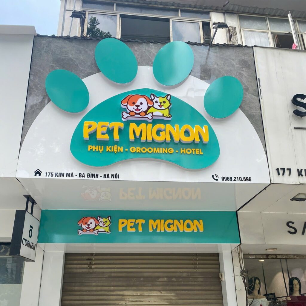Biển quảng cáo pet shop Pet Mignon 175 Kim Mã – làm biển Kim Mã