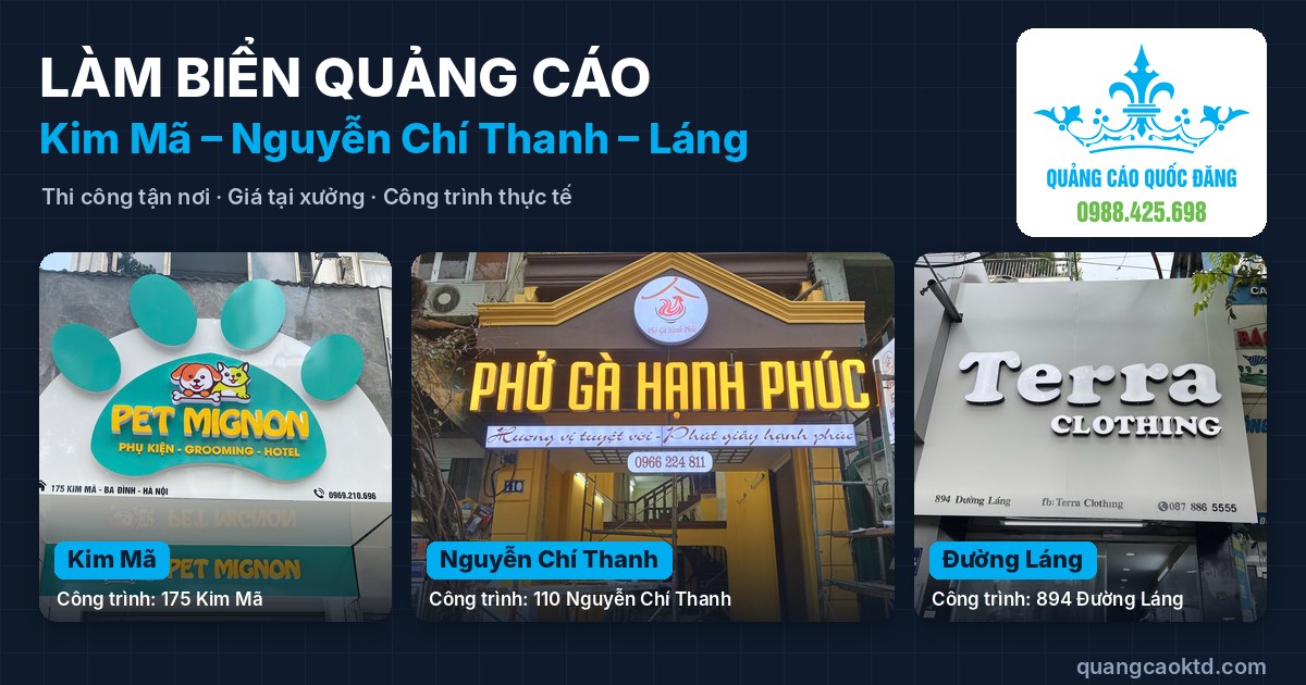 Làm biển quảng cáo Kim Mã, Nguyễn Chí Thanh, đường Láng