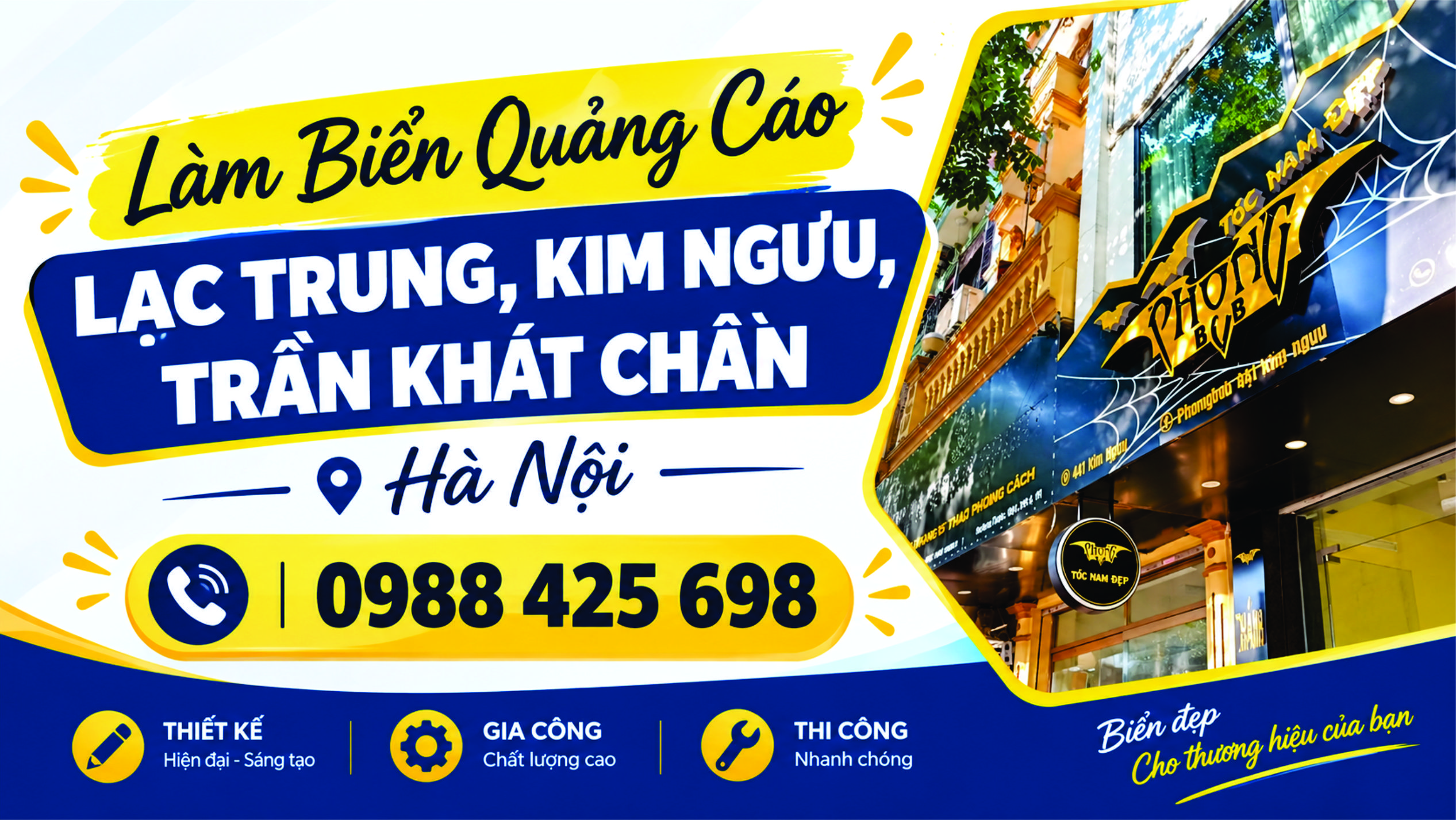 Làm biển quảng cáo Lạc Trung, Kim Ngưu, Trần Khát Chân – xưởng Quốc Đăng gần khu vực, khảo sát trong ngày